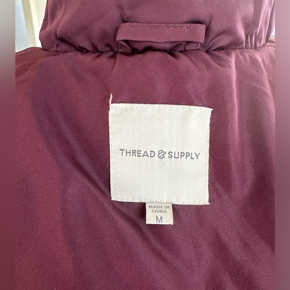 Thread & Supply Maroon Quilted Puffer Vest Gold Button/Zipper Women Size Medium - Picture 8 of 10